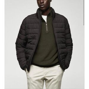 MANGO MNG Black Mens XL Jacket Gorry Slim Fit Ultra Light Puffer NWT